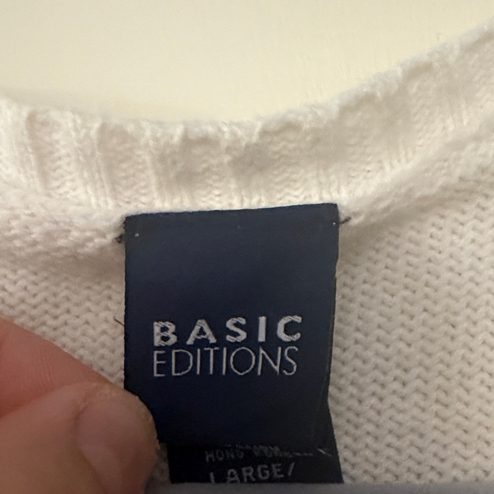 3 for 25! Basic Editions Women’s Cream and Pink Patterned Sweater, size L‎ - Picture 2 of 6